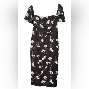 ASOS Textured Fluted Sleeve Floral Midi Dress